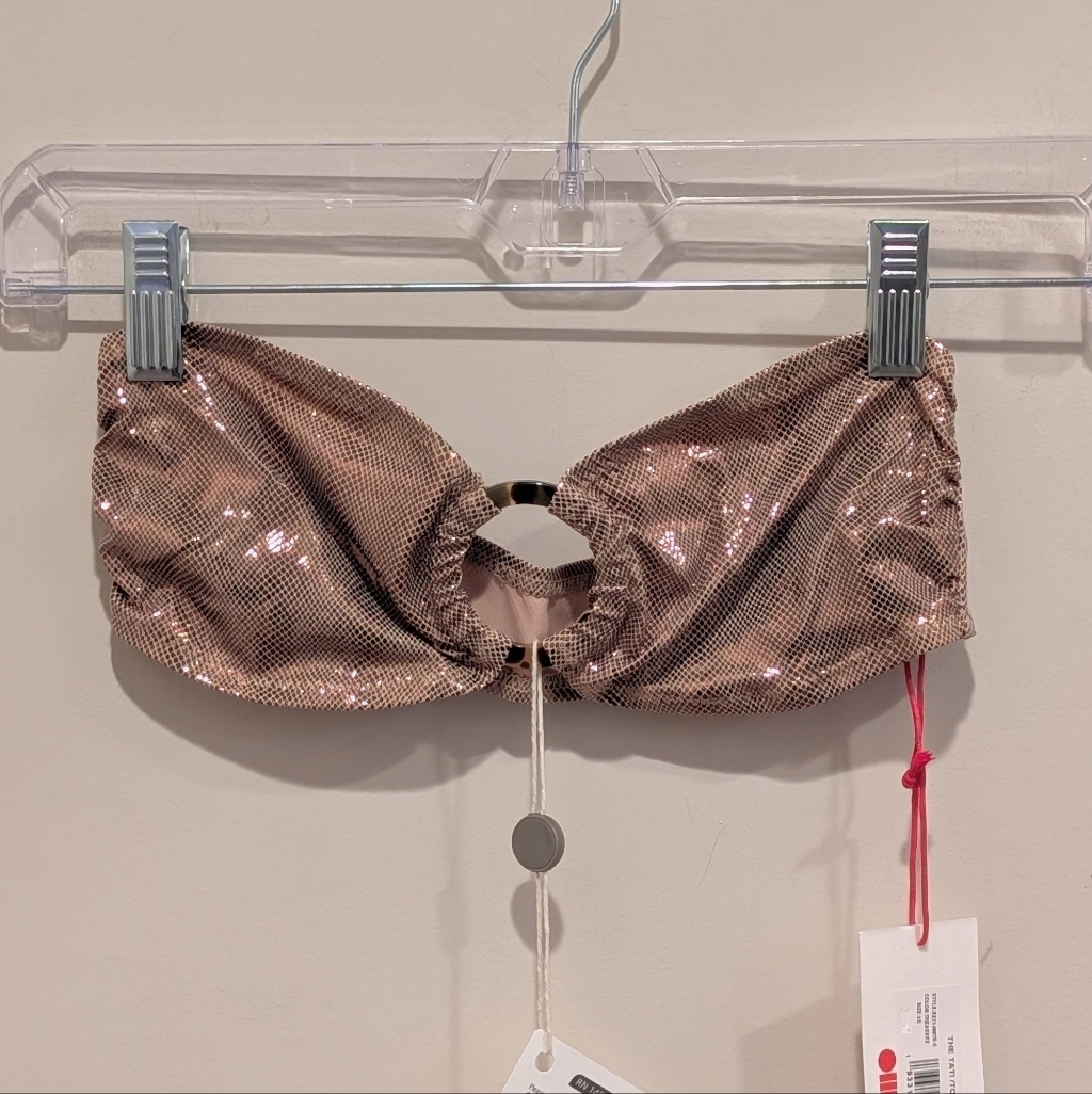 Solid & Striped Elegant Metallic Copper Gold Bandeau Bikini Top Xs